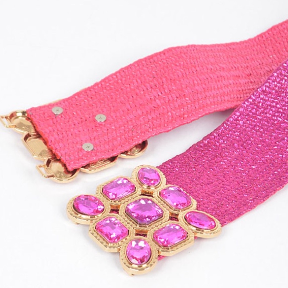 Green Rhinestone Straw Statement Belt - Picture 3 of 6